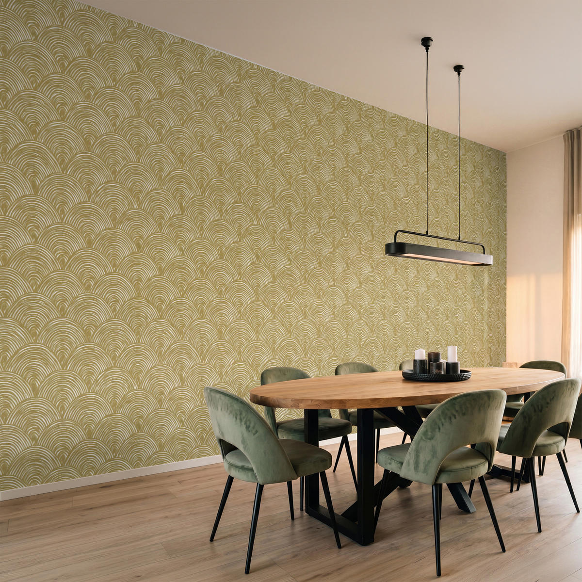 TAPETE - Fächer - Geometrisch - Grün - 500x220 cm - Goldfarben, Papier (500/220cm) - OnlyWow