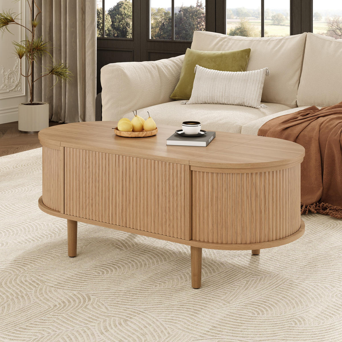 COUCHTISCH oval höhenverstellbar Stauraum Holz - Eichefarben, Holz (48/100/53.5cm) - LEBENLANG