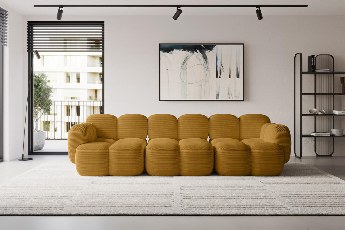 3-SITZER modulares Sofa Miko-S2 300x118x75 cm Senfgelb Cord - Schwarz/Honig, Holzwerkstoff/Kunststoff (300/75/118cm) - ALTDECOR