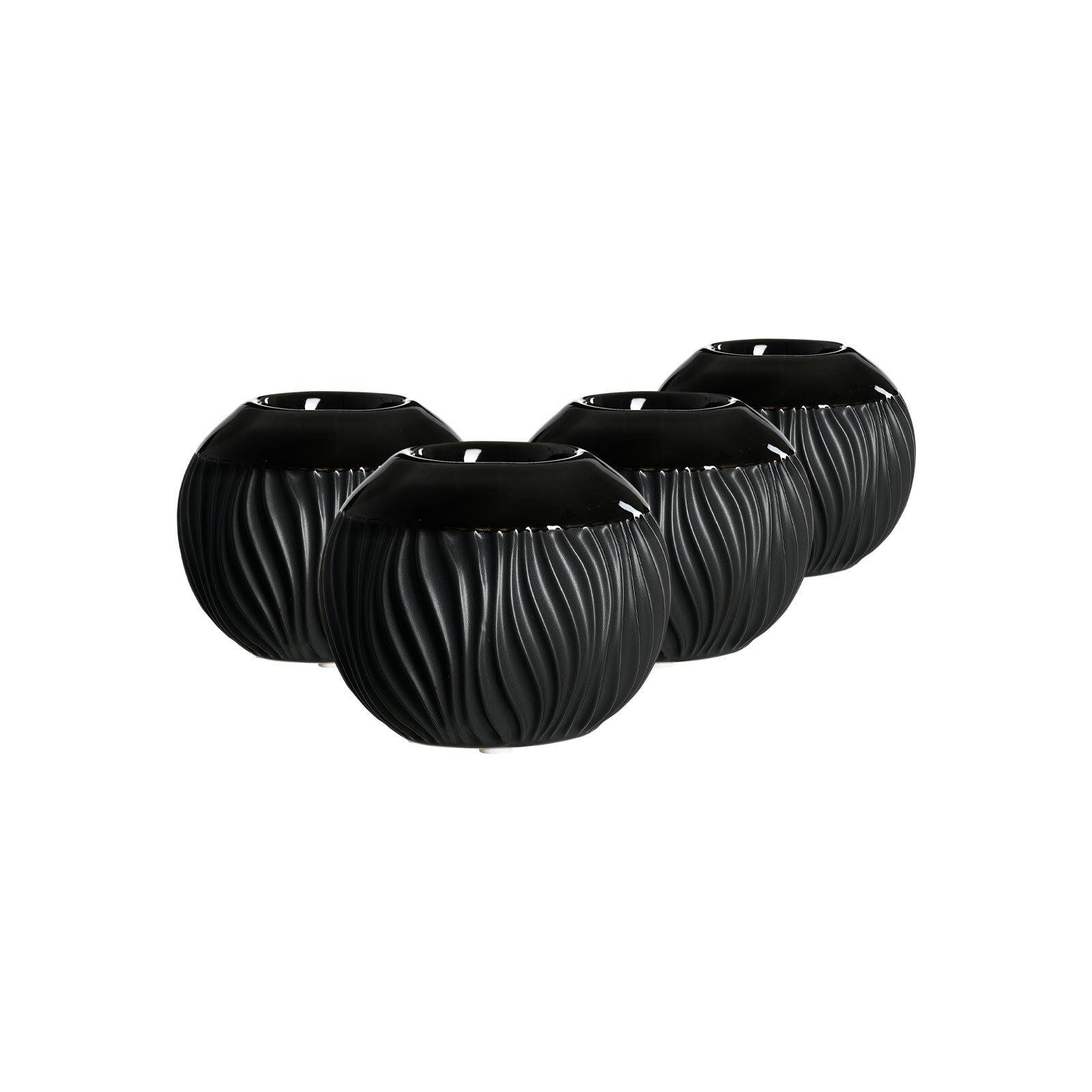 TEELICHTHALTER Onyx schwarz ø 11 cm 4er Set - Schwarz, Keramik (9cm) - Ritzenhoff Breker