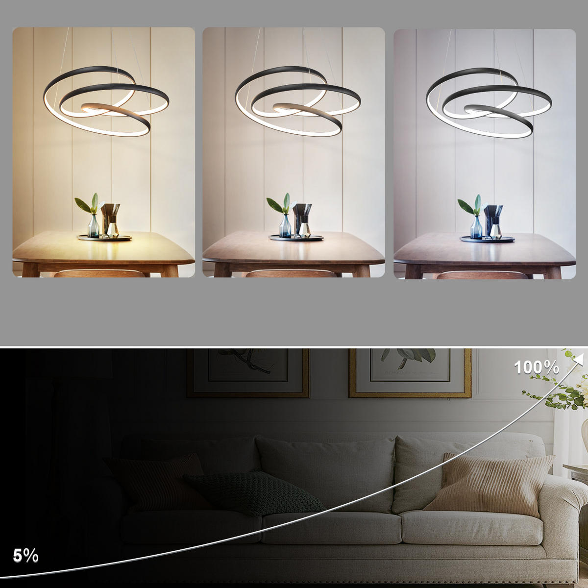 LED-PENDELLEUCHTE Thalindra 50/50/150 cm - Schwarz, Metall (50/50/150cm) - ZMH