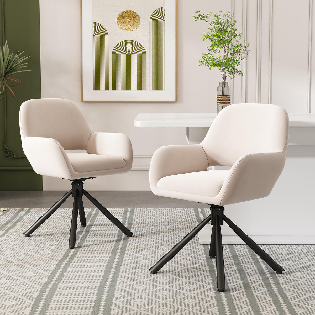 ESSZIMMERSTUHL 2 Stück Drehbar Samt Beige, Armlehne Modern - Beige, Textil (50/80/60cm) - FLIEKS