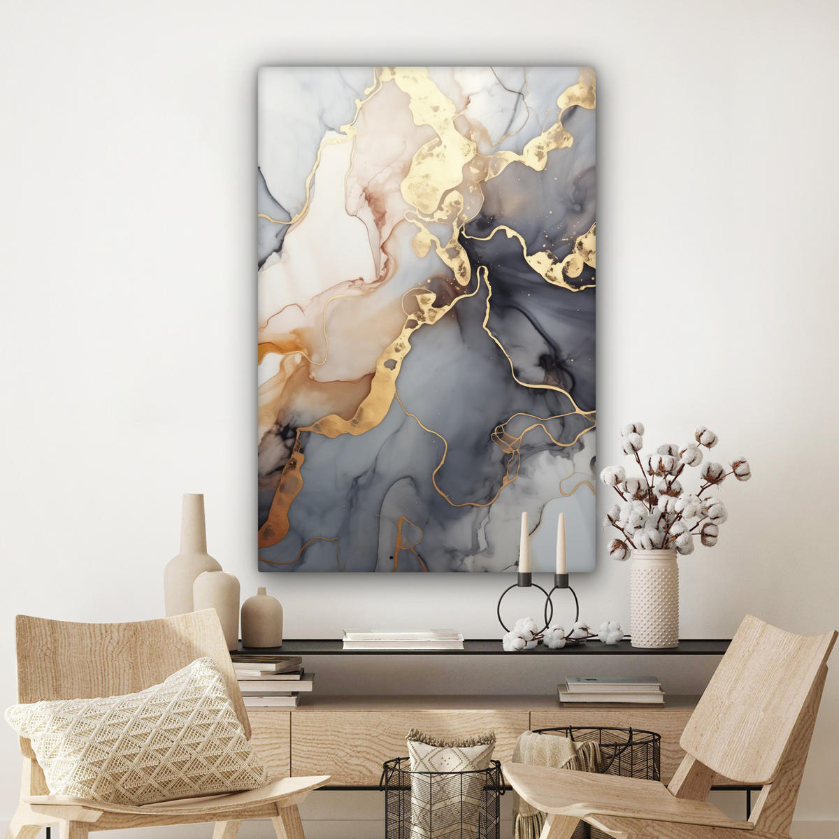 LEINWANDBILD Marmor - Schwarz - Gold - Weiß Deko XXL 80x120 cm - Dunkelgrau, Textil (80/120cm) - MuchoWow