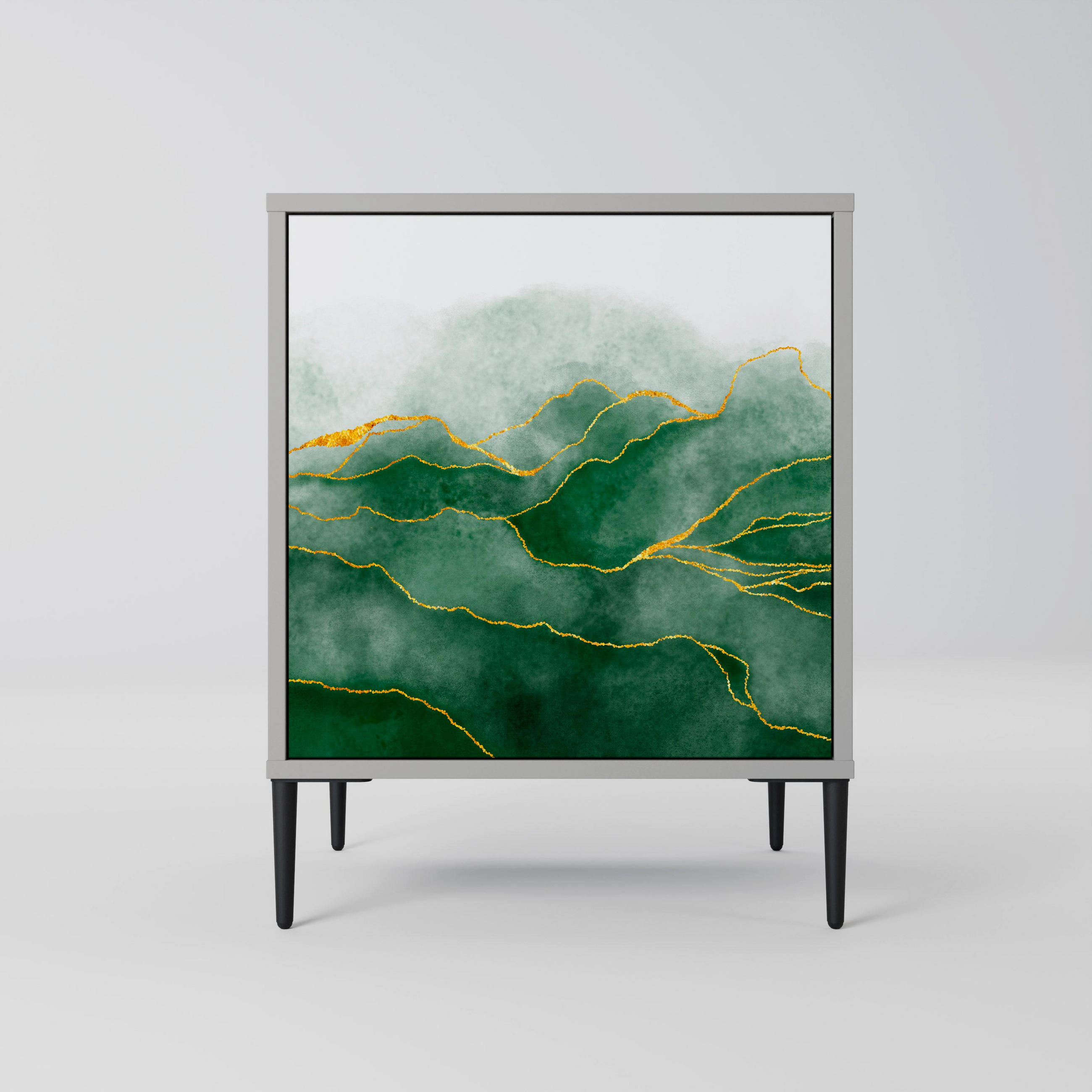 SIDEBOARD EXPENSIVE NATURE, Grau, 57,5x42x72,5 cm, Schwarze Metallfüße - Multicolor/Schwarz, Holzwerkstoff/Metall (57.5/72.5/42cm) - SpaceRebels