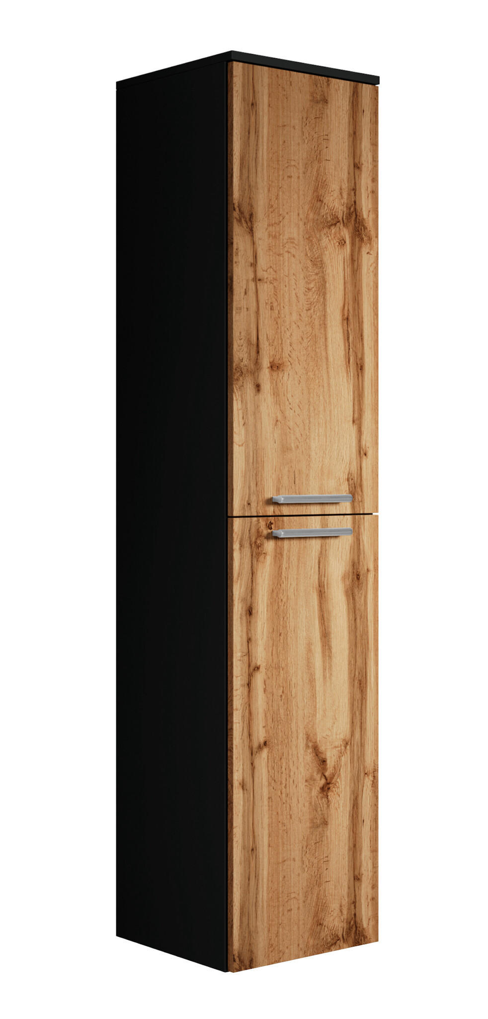 BADEZIMMERSCHRANK Venus mit 2 Türen Eiche / Schwarz - 30 x 30 x 160 cm - Eichefarben/Schwarz, Holz (30/160/30cm) - Badplaats