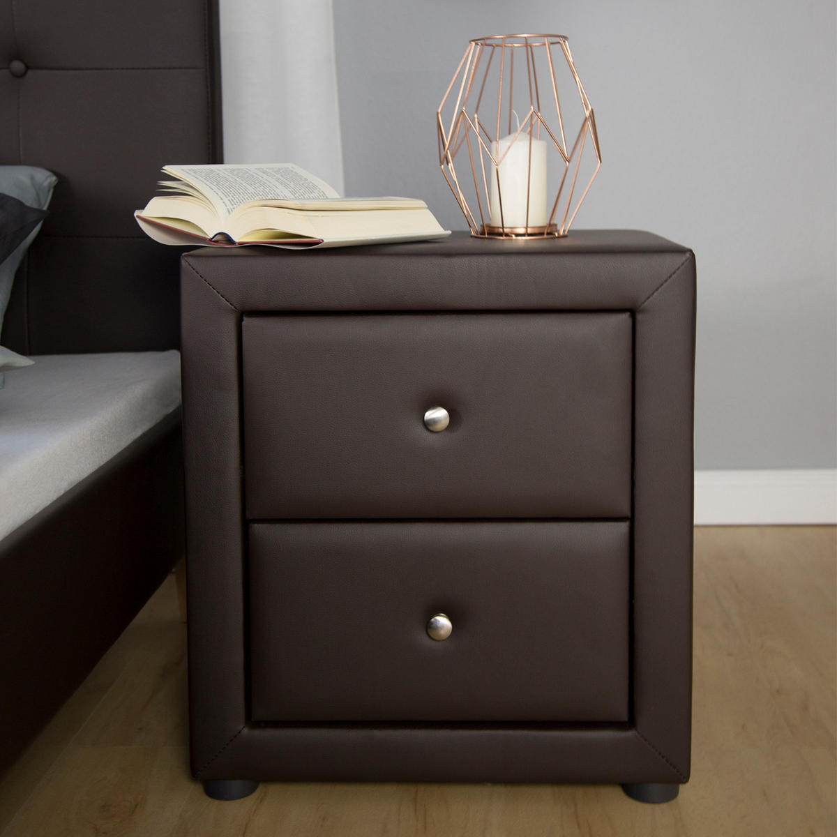 NACHTSCHRANK mit Schubladen in Kunstleder 53/47/41 cm in Braun - Braun, Textil (47/53/41cm) - Homestyle4u