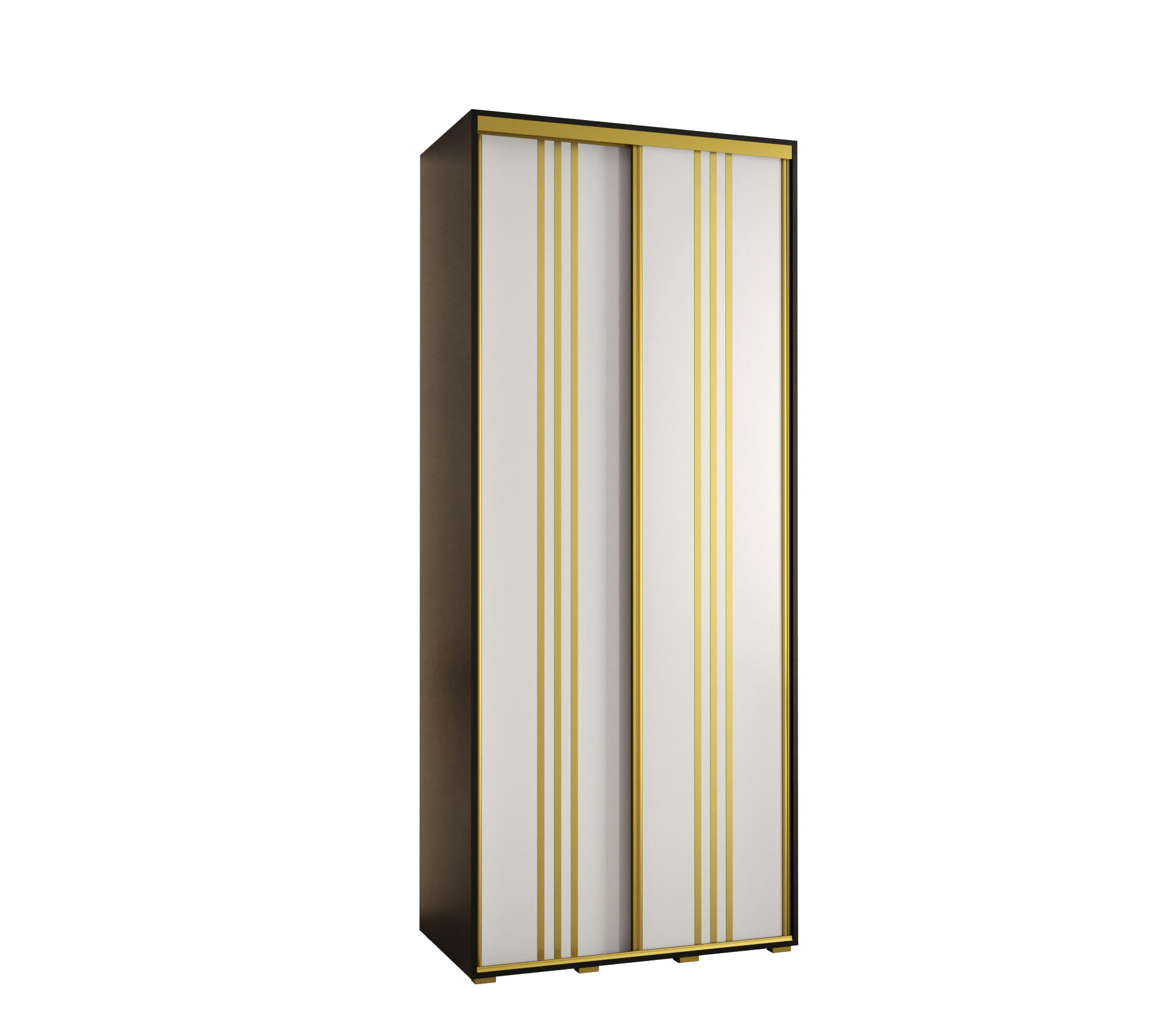 Abiks Möbel Schwebetürenschrank Weiß, Schwarz, Gold 100x235x60 cm