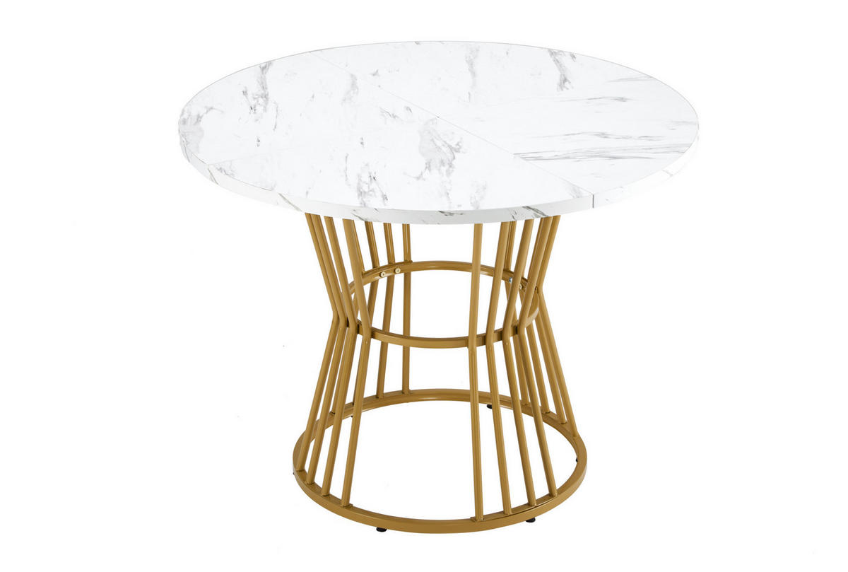 ESSTISCH aus MDF mit Marmormuster & Metallgestell, Ø 100/75 cm, Gold - Goldfarben, Holzwerkstoff (100/100/75cm) - Redom