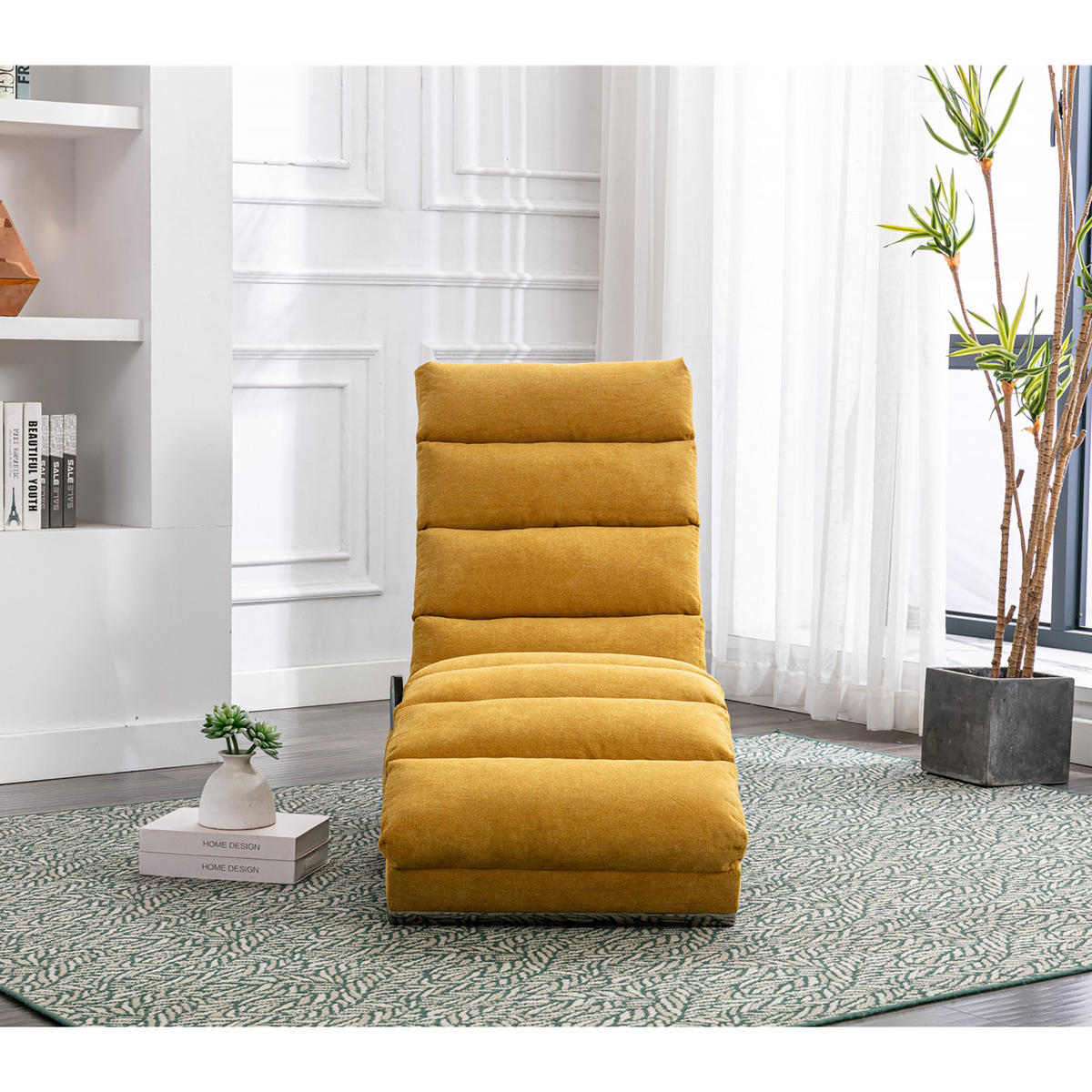 MASAŽNA FOTELJA u senf žutoj boji s funkcijom vibracije, od lana - srebrne boje/žuta, drvni materijal/tekstil (55/84/148cm) - CHICFURN