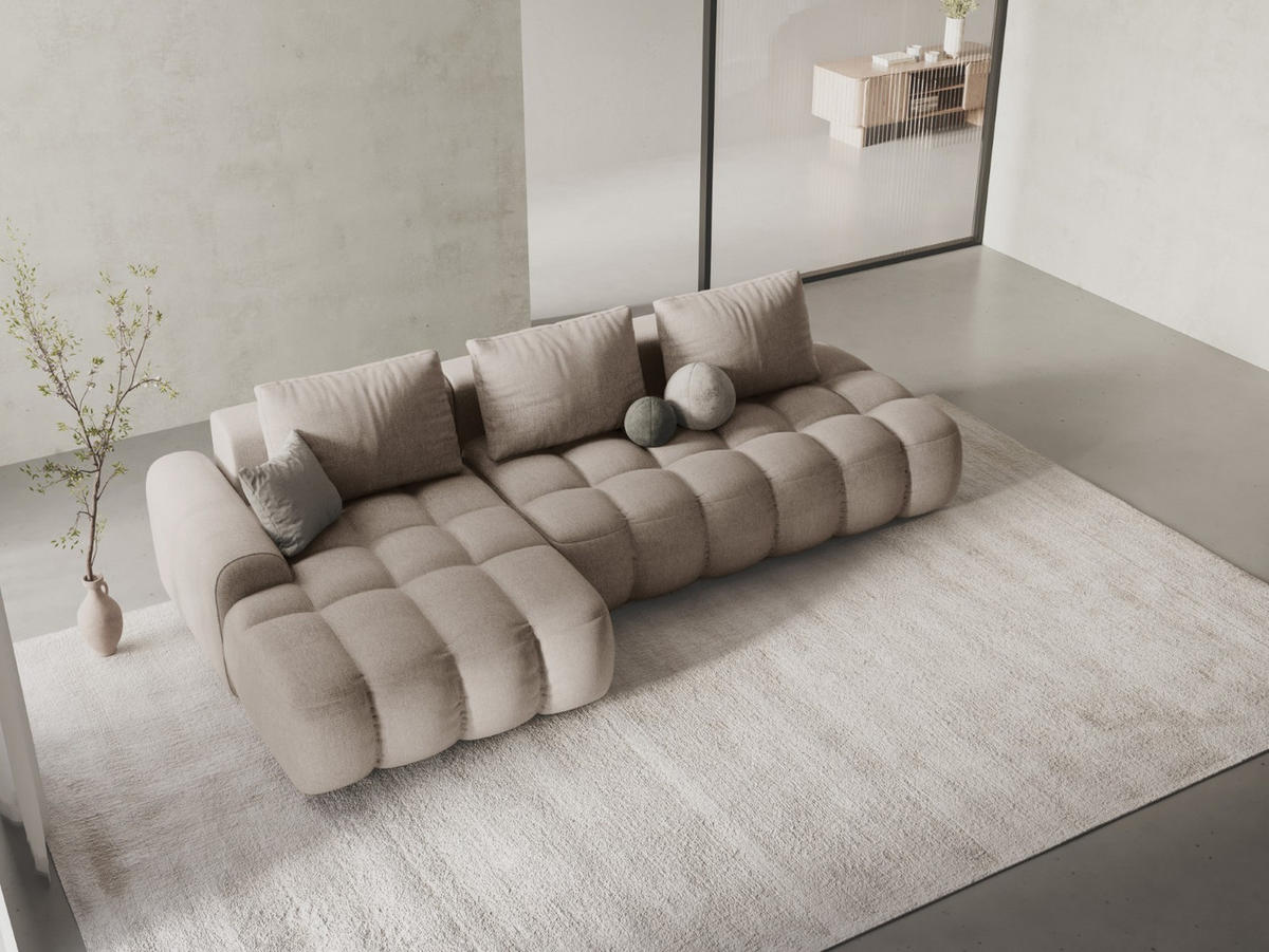 AUSKLAPPBARES-ECKSOFA links mit Container Linz aus strukturiertem Stoff sandfarben 3 Sitzplätze - Sandfarben, Textil (142/275cm) - Cosmopolitan Design