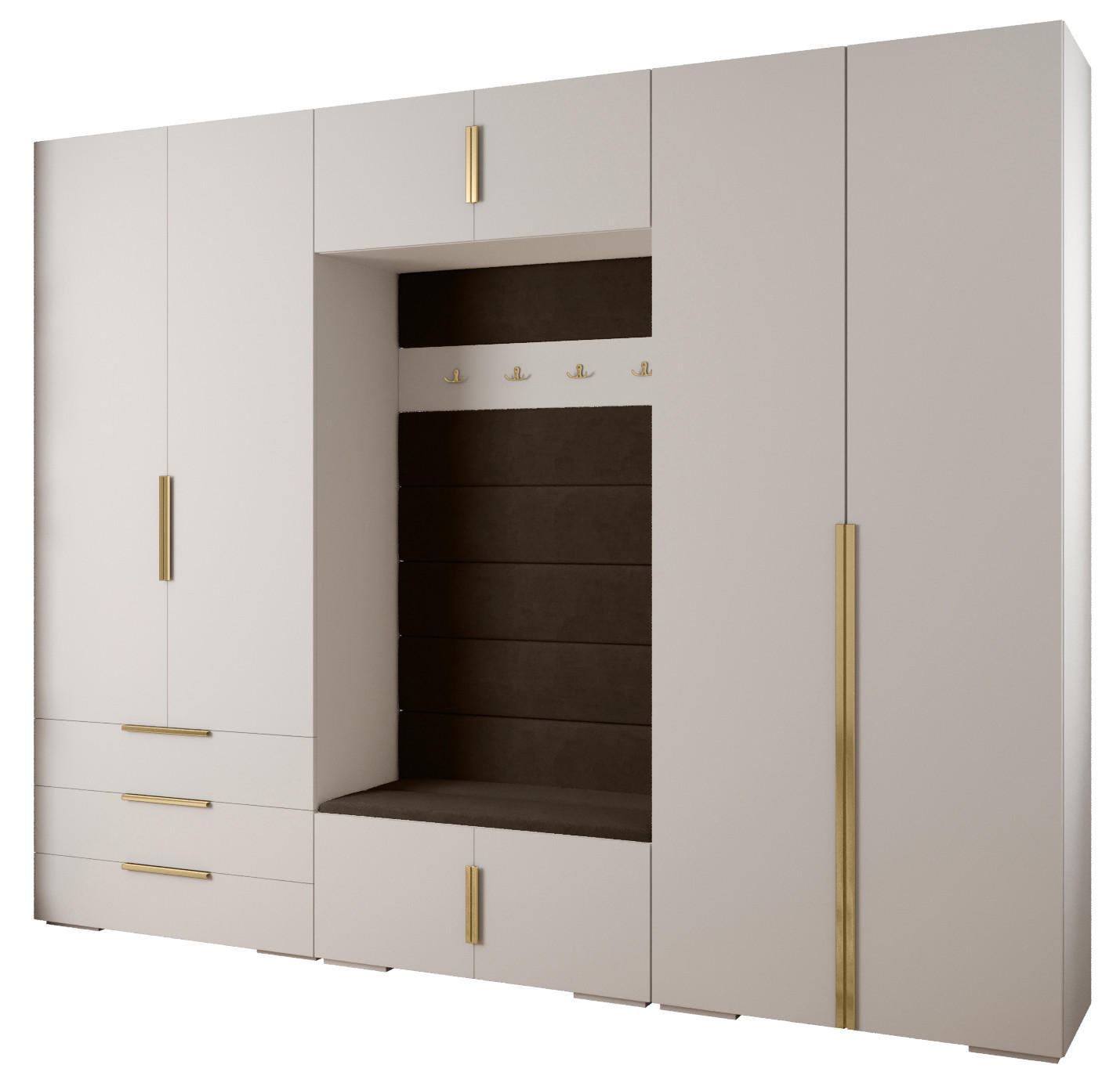 Abiks Möbel Garderoben-Set Weiß, Braun, Gold 300x236.7x47 cm