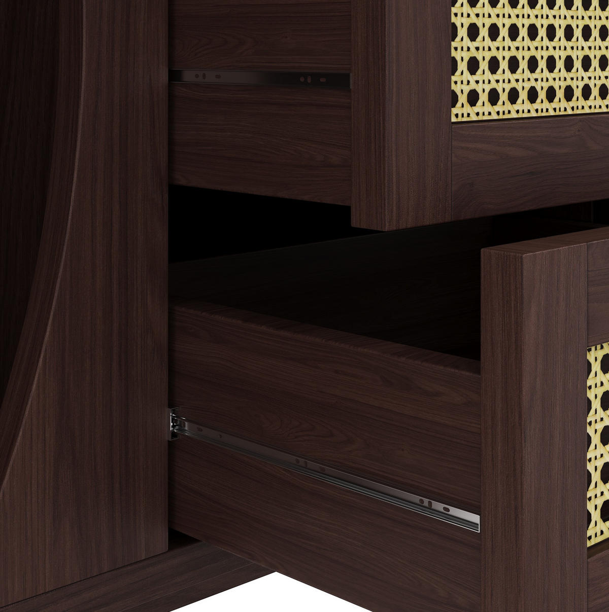 KOMMODE aus Spanplatte 140,5x40x76cm in Walnussfarben mit Rattan-Schubladen - Walnussfarben, Holzwerkstoff (140.5/76/40cm) - Modfu