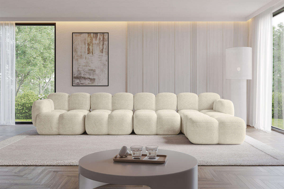 ECKSOFA modulares Sofa Rechts Miko-L3 390x205x75 Creme Velours - Creme/Schwarz, Holzwerkstoff/Kunststoff (390/205cm) - ALTDECOR