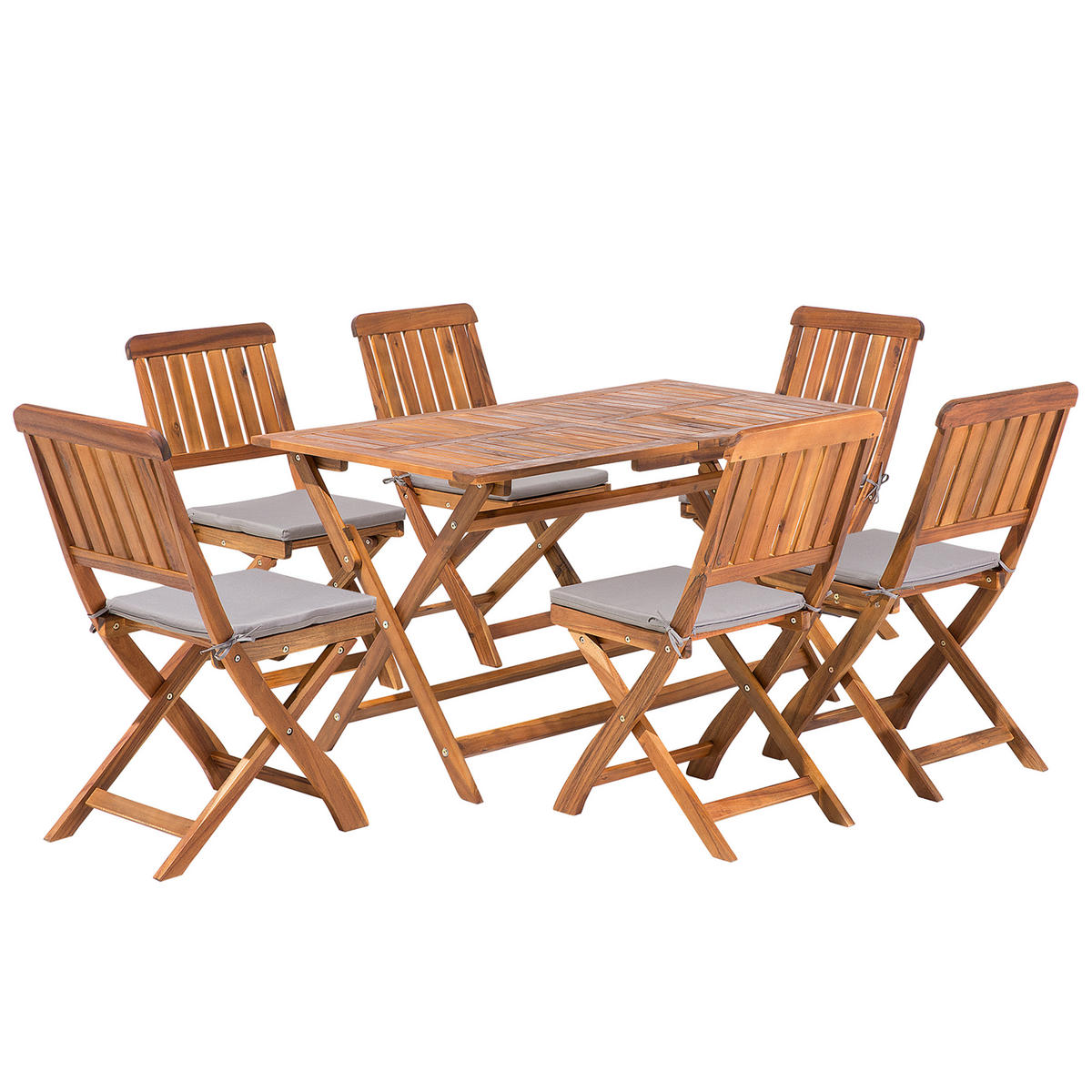 GARTENMÖBEL SET 6-Sitzer Akazienholz dunkelbraun Auflagen grau Cento - Dunkelbraun/Grau, Holz - Beliani