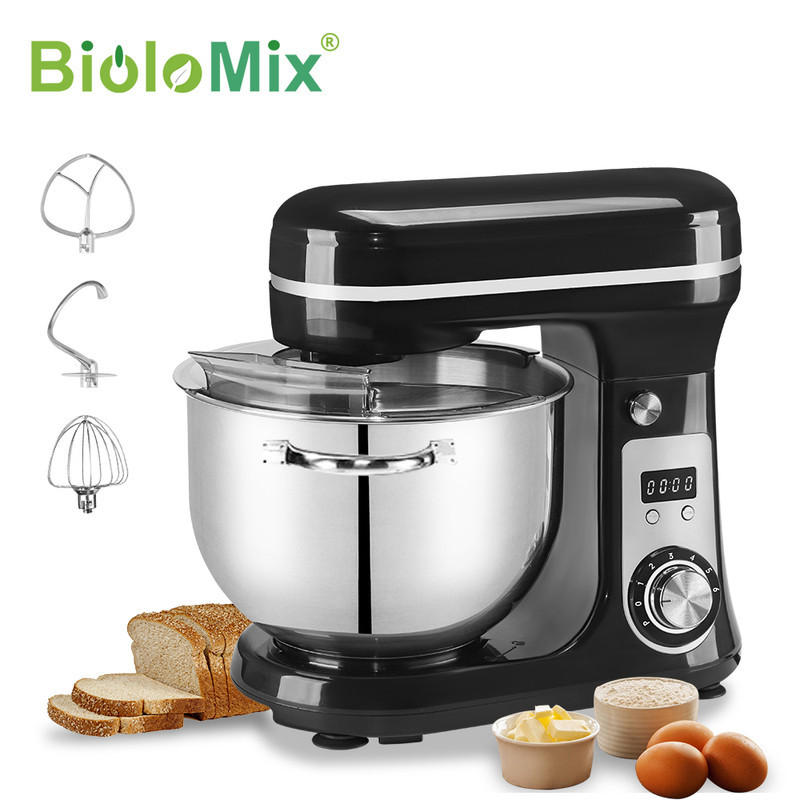 KÜCHEN-STANDMIXER – 1200 W DC, 6 Geschwindigkeiten, 6 L Edelstahlschüssel, mit Schneebesen und Knethaken - Schwarz, Metall (17/31/28cm) - Coonoor