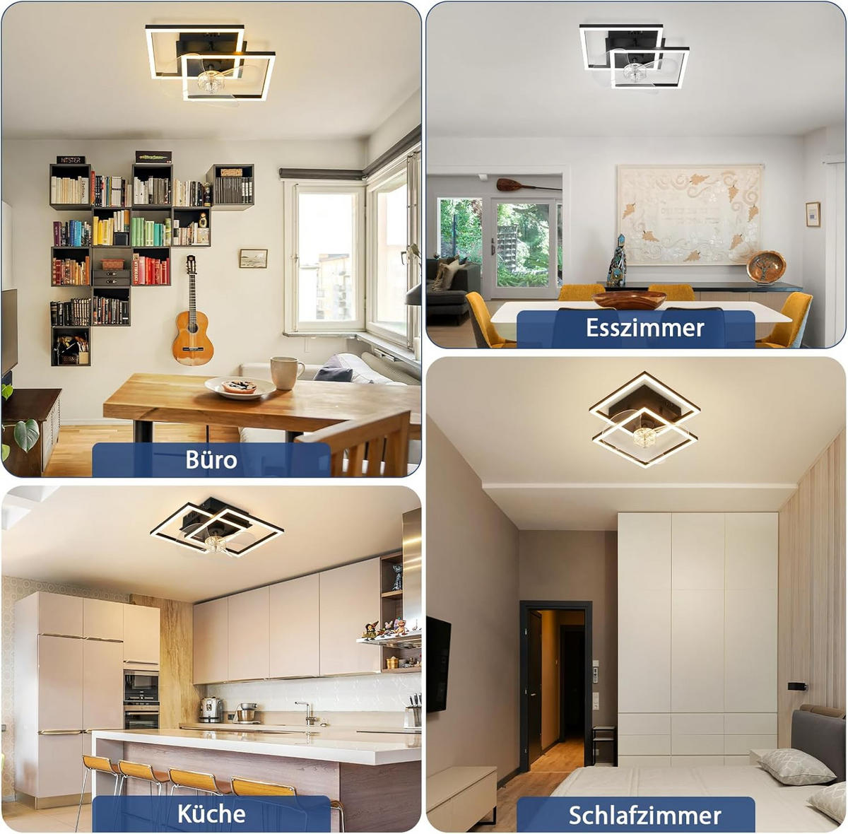 LED DECKENVENTILATOR 37/37/16.5cm - Schwarz, Metall (37/37/16.5cm) - Nettlife