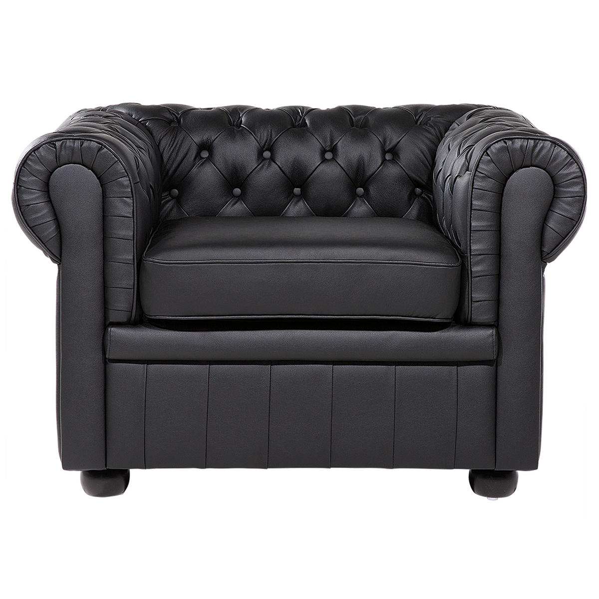 SESSEL Leder schwarz Chesterfield - Schwarz/Braun, Leder (108/70/77cm) - Beliani
