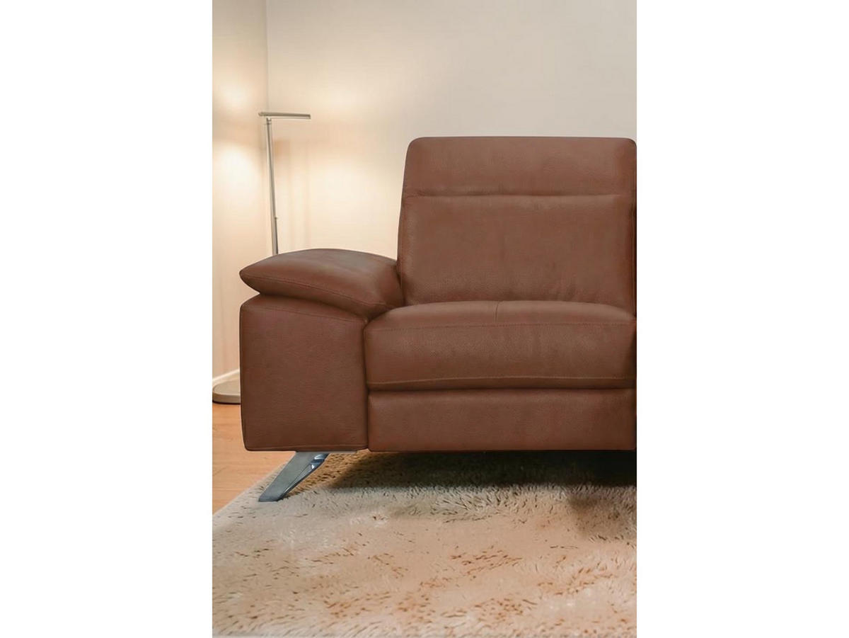 3-SITZER Sofa Genius Echtleder mit 1 x Relaxfunktion Cognacbraun - Cognac, Leder/Metall (220/80/104cm)