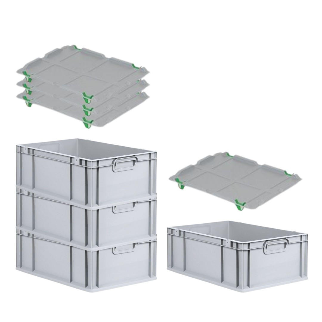 EUROBOX 4x Nextgen Economy Mit Auflagedeckel Grau/Grün Griffe Geschlossen 44 Liter - Grün, Kunststoff (40/22/60cm) - PROREGAL