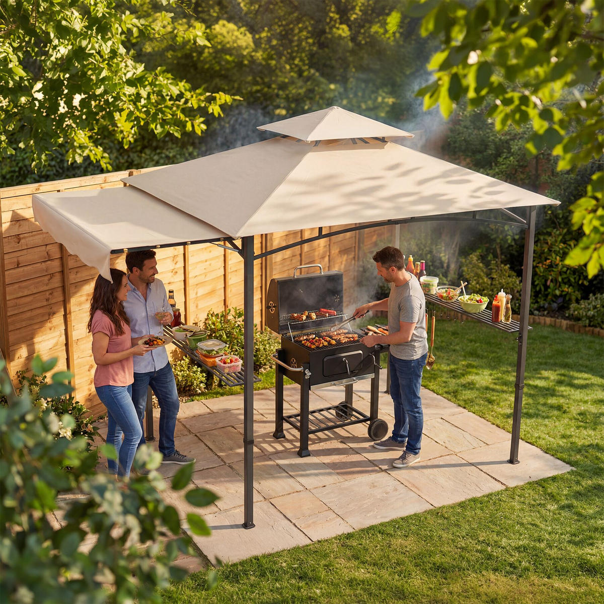 GRILLPAVILLON Maracaibo, 316 x 150 x 250 cm, Sand - Sandfarben, Kunststoff (150/250/316cm) - tectake