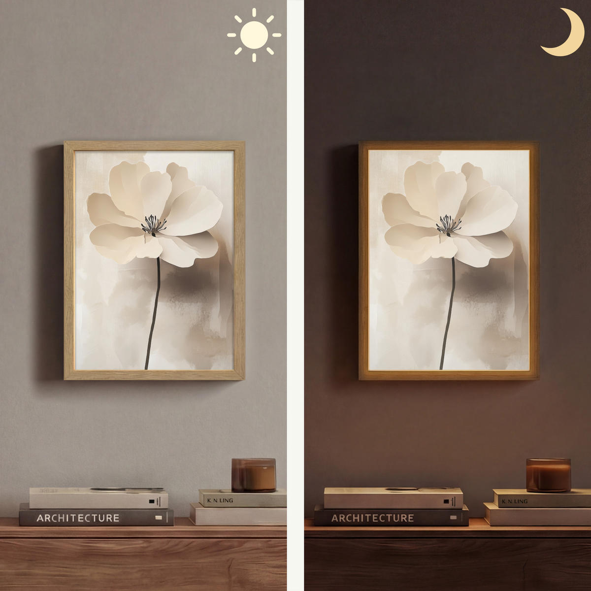 NÁSTĚNNÁ LAMPA S AKUMULÁTOREM Květina - béžová - barva - stín 30x40 cm - béžová, kompozitní dřevo (30/40/8cm) - OnlyWow