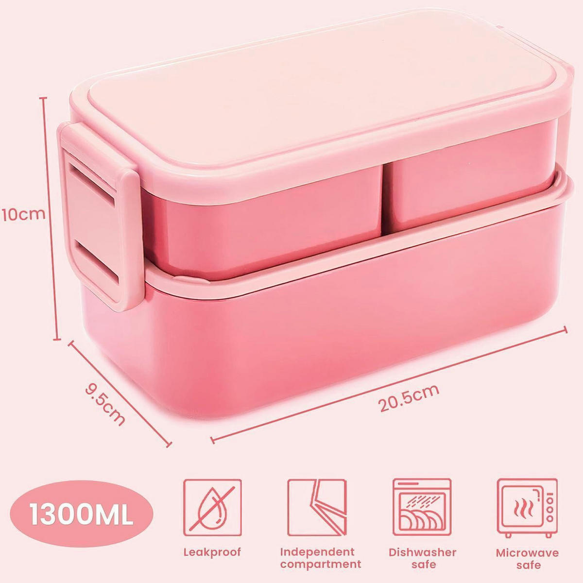 BROTDOSE mit Fächern 1300 ml Rosa - Rosa, Kunststoff (9.5/1.5/20.5cm)