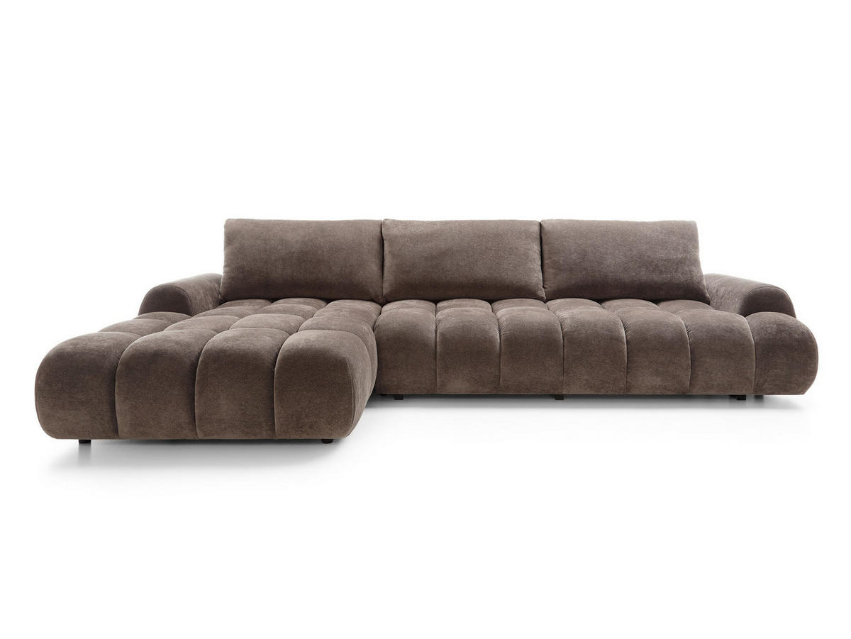 ECKSOFA GARDA Braun Chenille mit Schlaffunktion - Braun, Holz (340/177cm) - MASSENO