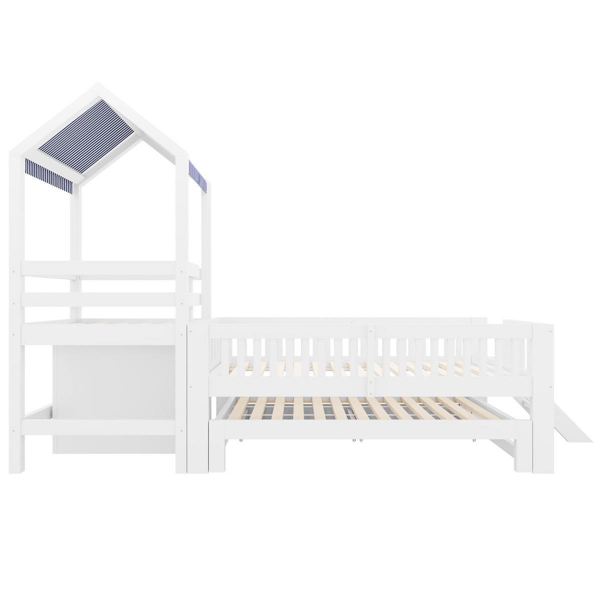 KINDERBETT aus Massivholz 90x200 cm Weiß mit Ausziehbett, Stauraumtreppe und Schubladen - Weiß, Holz (90/200cm) - IVMEU