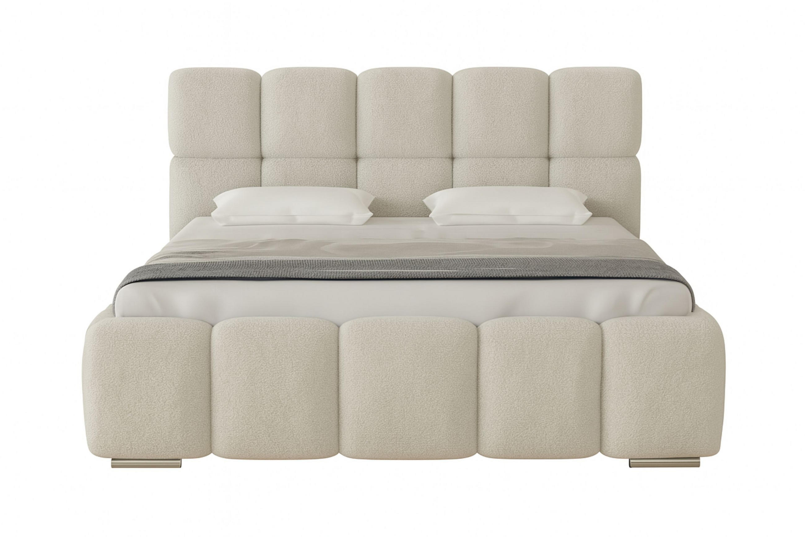 POLSTERBETT LUNA mit Kopfteil, 200 x 200 cm, Doppelbett mit Bettkasten und Lattenrost aus Metall, Boucle Stoff: Beige - Beige, Holz/Textil (200/200cm) - Agmat-Furniture