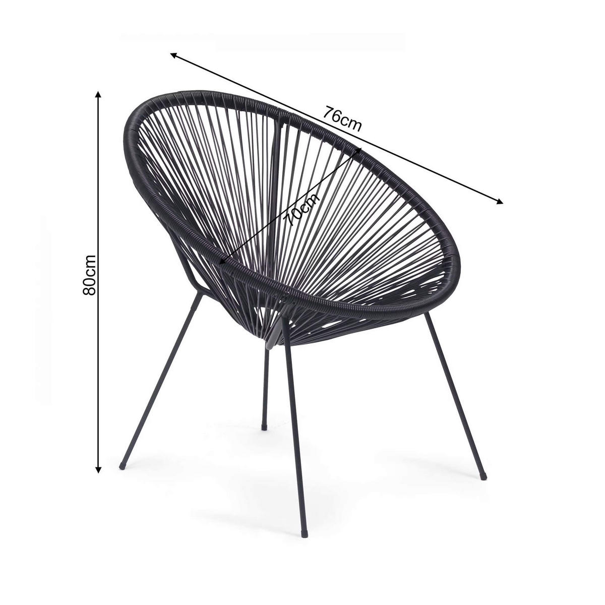 GARTENSTUHL Schwarz 70/76/80 cm - Schwarz, Metall (70/80/76cm) - Mobili Rebecca