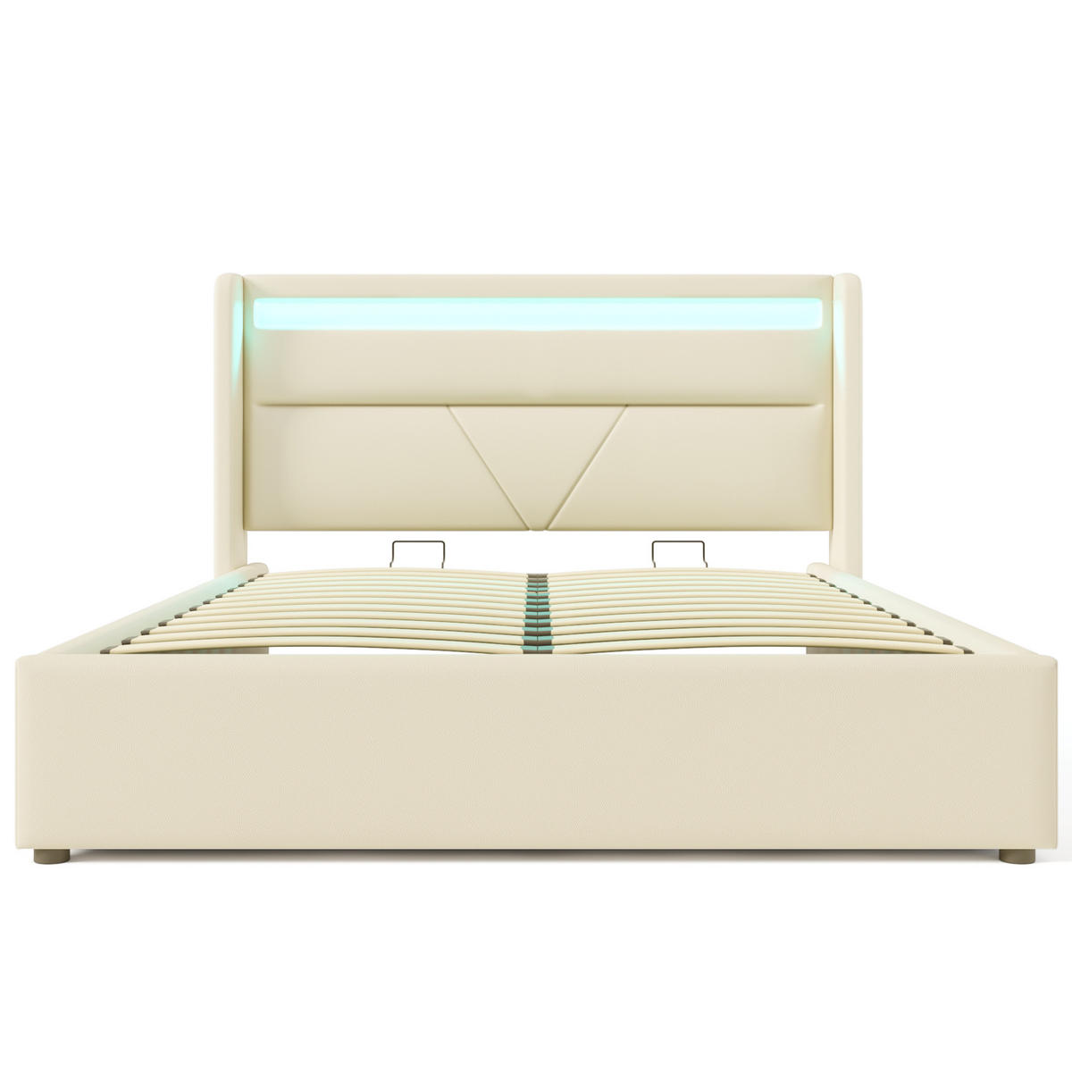 POLSTERBETT 160/200 cm Weiß Hydraulisch mit LED-Beleuchtung Mit Matratze - Weiß, Kunststoff (160/200cm) - OKWISH