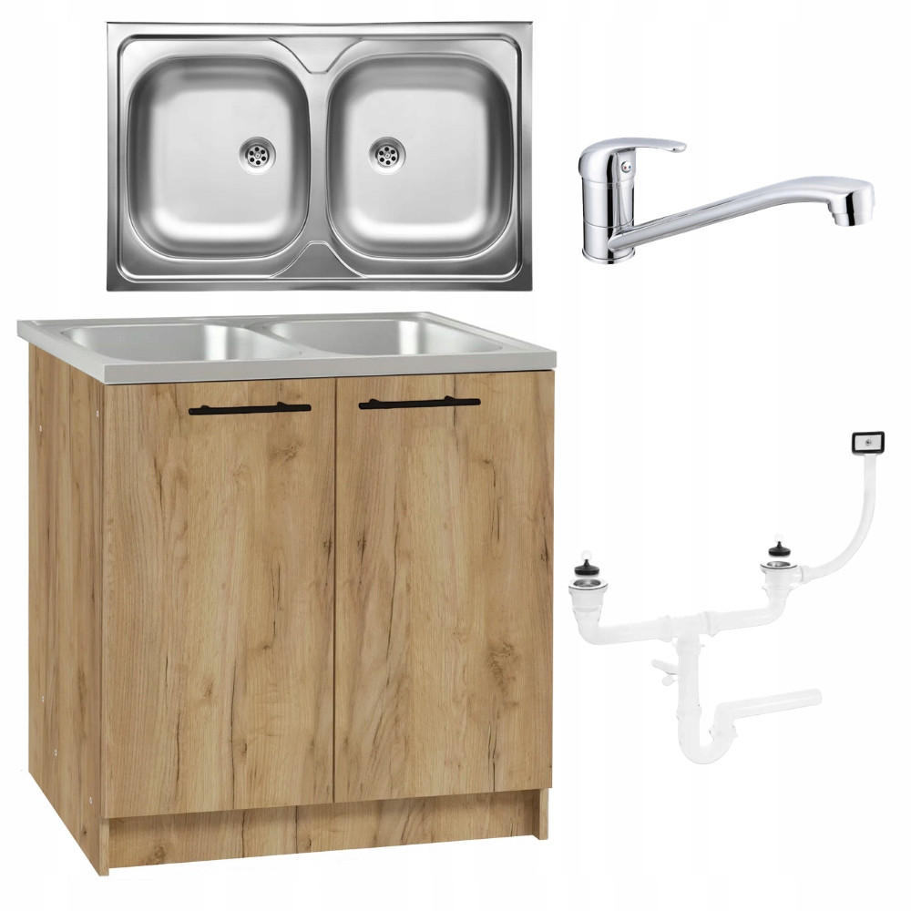 SPÜLUNTERSCHRANK 80cm mit Spüle + Armatur + Siphon Eichenfarbe - Eichefarben, Holzwerkstoff (80/82/80cm) - Stamar