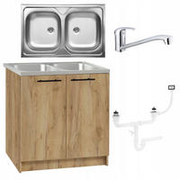 SPÜLUNTERSCHRANK 80cm mit Spüle + Armatur + Siphon Eichenfarbe - Eichefarben, Holzwerkstoff (80/82/80cm) - Stamar