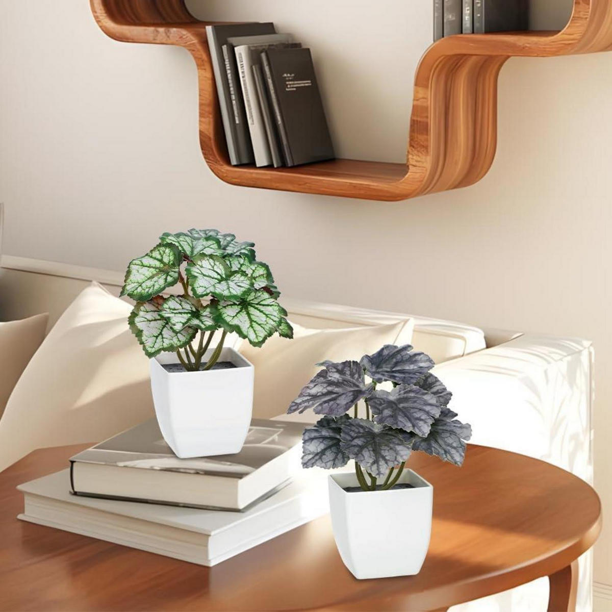 KUNSTPFLANZEN 6er Set im weißen Topf Höhe 15 cm - Multicolor, Kunststoff (15cm)