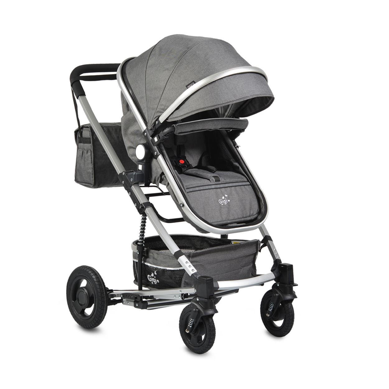 KINDERWAGEN Gigi dunkelgrau Sportsitz Wickeltasche Getränkehalter - Dunkelgrau/Grau, Metall (94/63/103cm) - Moni