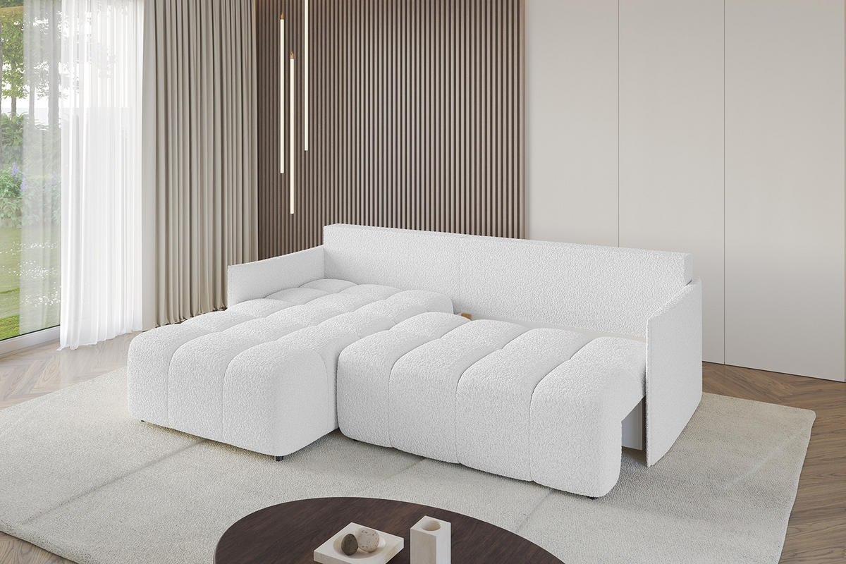 ECKSOFA Ottomane links LONLI-L 251x189x68 Weiß Bouclé - Weiß, Holzwerkstoff/Kunststoff (251/189cm) - ALTDECOR