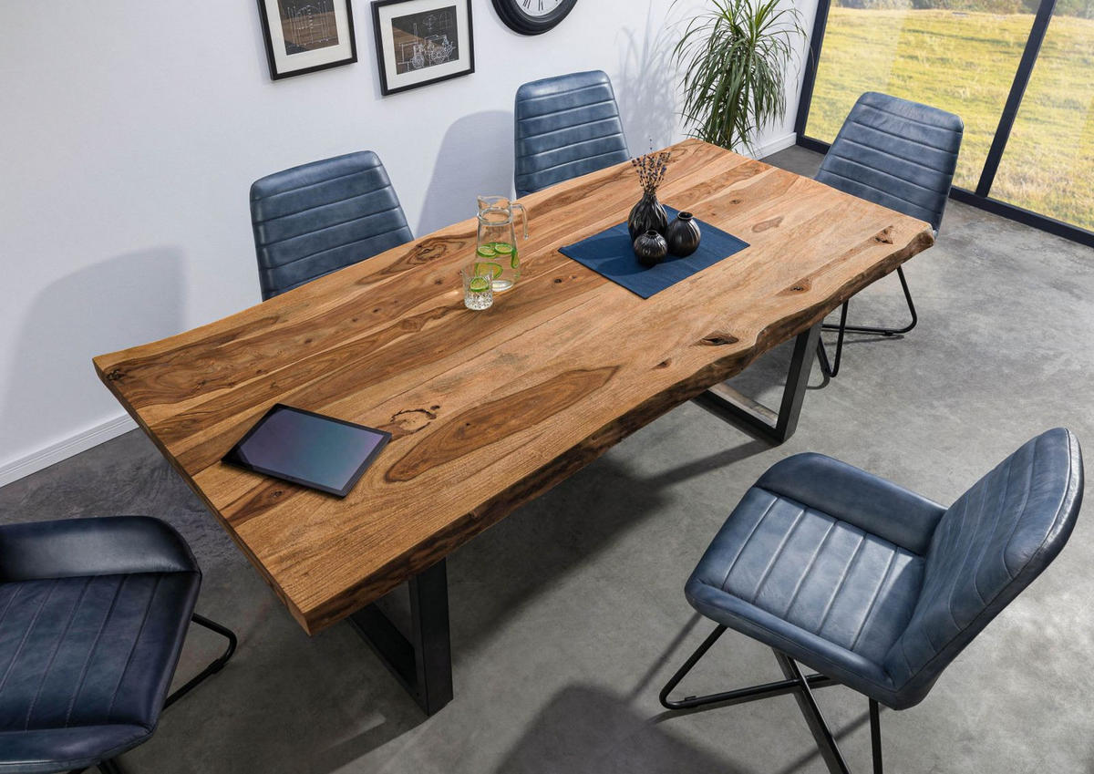 BAUMTISCH Sheesham 180x90x77 natur sandgestrahlt / U-Beine anthrazit glänzend FREEFORM 5 - Braun, Holz (90/180/77cm) - Massivmoebel24