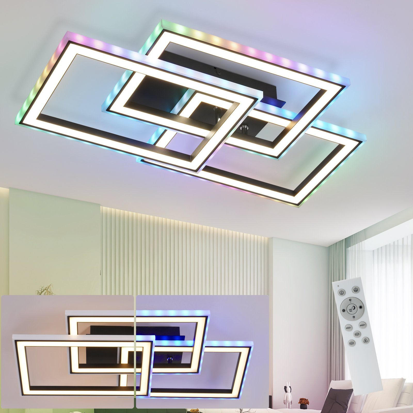 LED-DECKENLEUCHTE Lieselotte 54/34/9 cm - Schwarz, Metall (54/34/9cm) - Nettlife