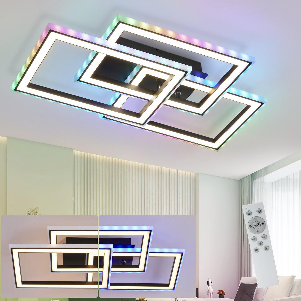 LED-DECKENLEUCHTE Lieselotte 54/34/9 cm - Schwarz, Metall (54/34/9cm) - Nettlife