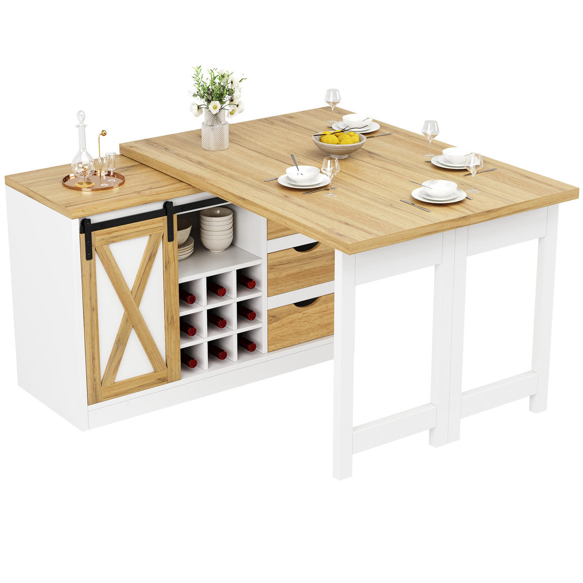 BARTISCH DE-38584 ausziehbar 120-197 cm 360° drehbar Eiche/Weiß - Weiß, Holzwerkstoff (40/120/72cm) - ComfortXL