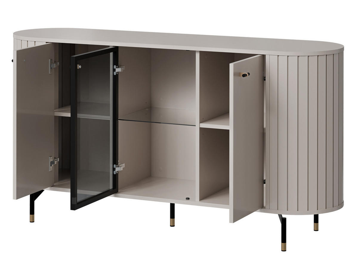 KOMMODE Zante 150 2D1W 03 mit weißer LED Beleuchtung - Kaschmir/Goldfarben, Holzwerkstoff/Metall (151/81/40cm) - MIRJAN24