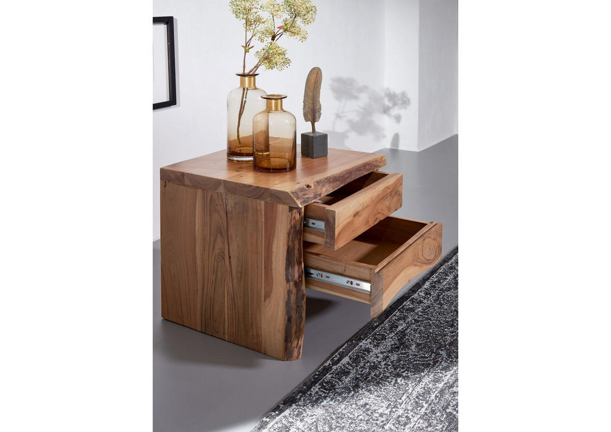 NACHTTISCH Akazie 45x40x45 natur lackiert PURE ACACIA #311 - Braun, Holz (45/45/40cm) - Massivmoebel24