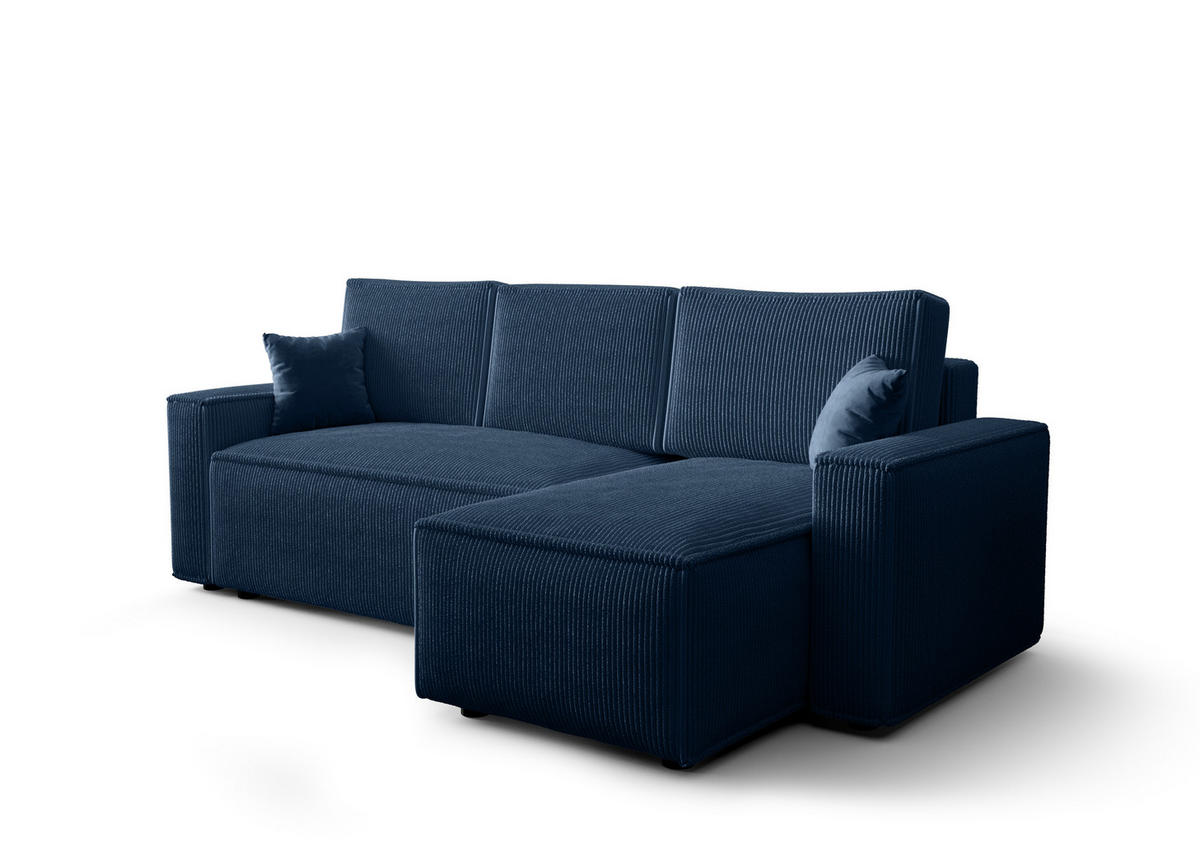 ECKSOFA L AMBRO Poso 05 Rechts mit Schlaffunktion - Blau, Textil (232/143cm) - Bedante