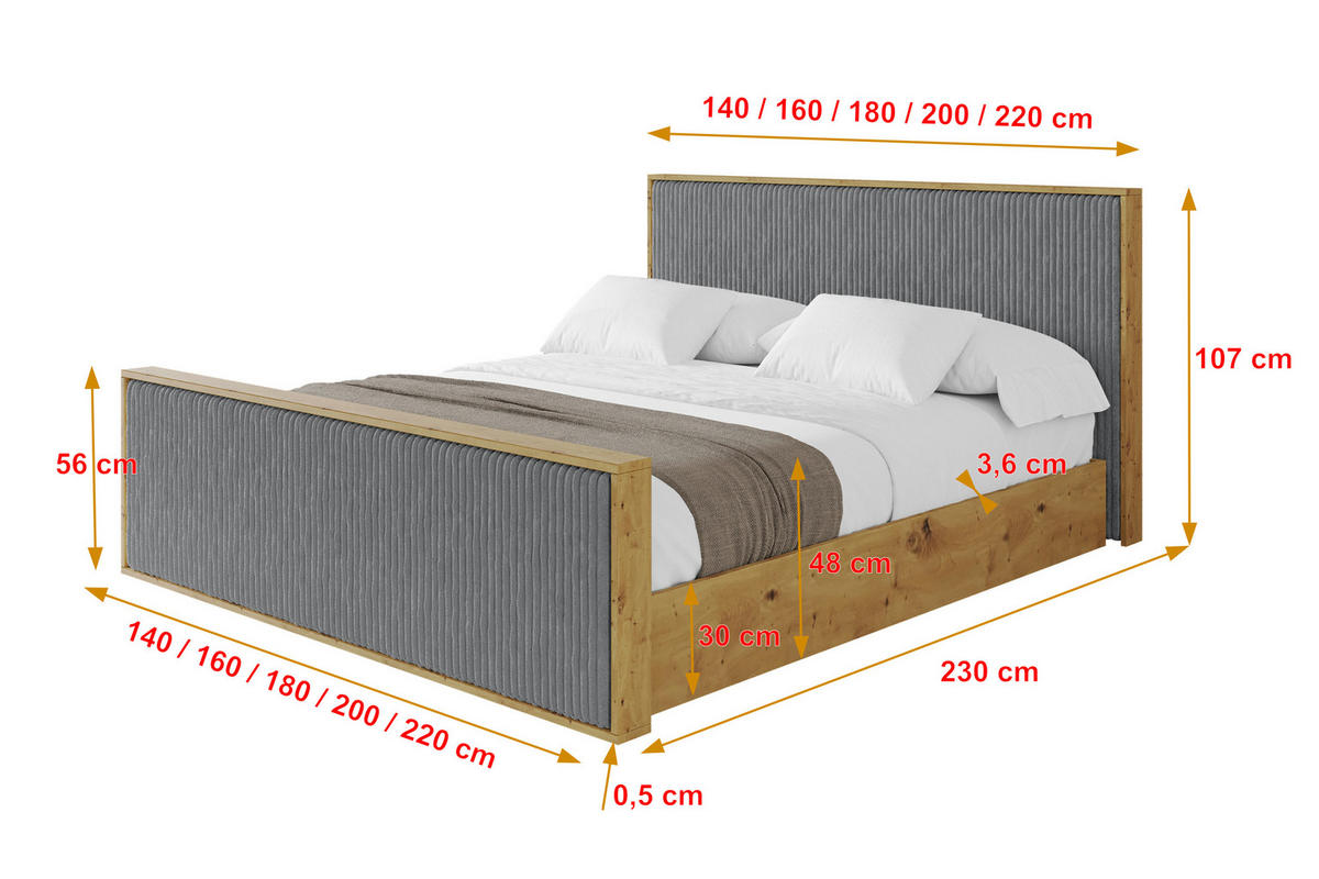 POLSTERBETT mit Bettkasten und Lattenrost, Boxbett mit Stauraum und Kopftei mit Matratze H3/H4 - ENZO10 120x200 Dunkelgrau - Dunkelgrau, Holzwerkstoff/Textil (120/200cm) - ALTDECOR