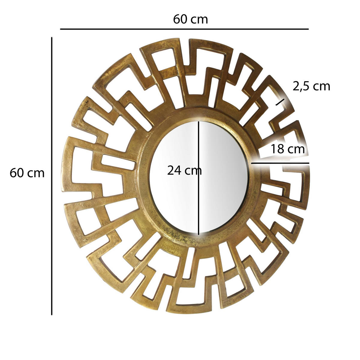WANDSPIEGEL Rund Metall Gold 60 cm Art déco Stil - Goldfarben, Glas (60/60/3cm) - KADIMA DESIGN