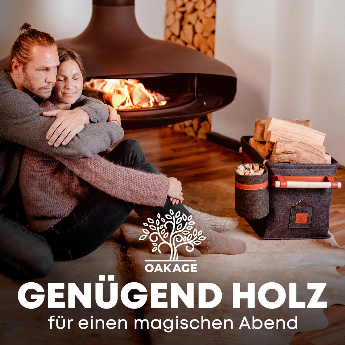 KAMINHOLZKORB Classic Duo 2er-Set Filz mit Metallrahmen für Zusatzstabilität 42/32/35 cm - Dunkelgrau, Textil (32/35/42cm) - OAKAGE