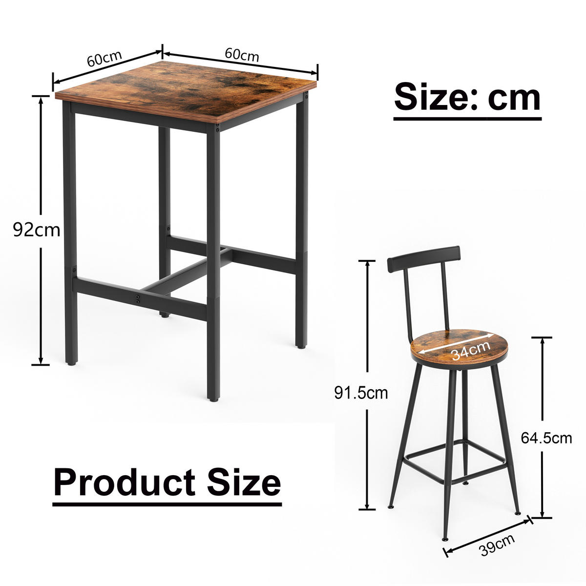 BARTISCH-SET DE-39323 2-teilig mit Rückenlehnen Schwarz - Schwarz, Holzwerkstoff (60/92/60cm) - ComfortXL