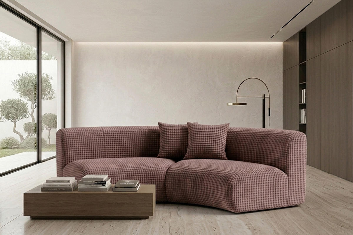 SOFA Round, Chenille-Stoff Cremona, Taupe, GRETA - Taupe, Holz (294/70/89cm) - Kaiser Möbel