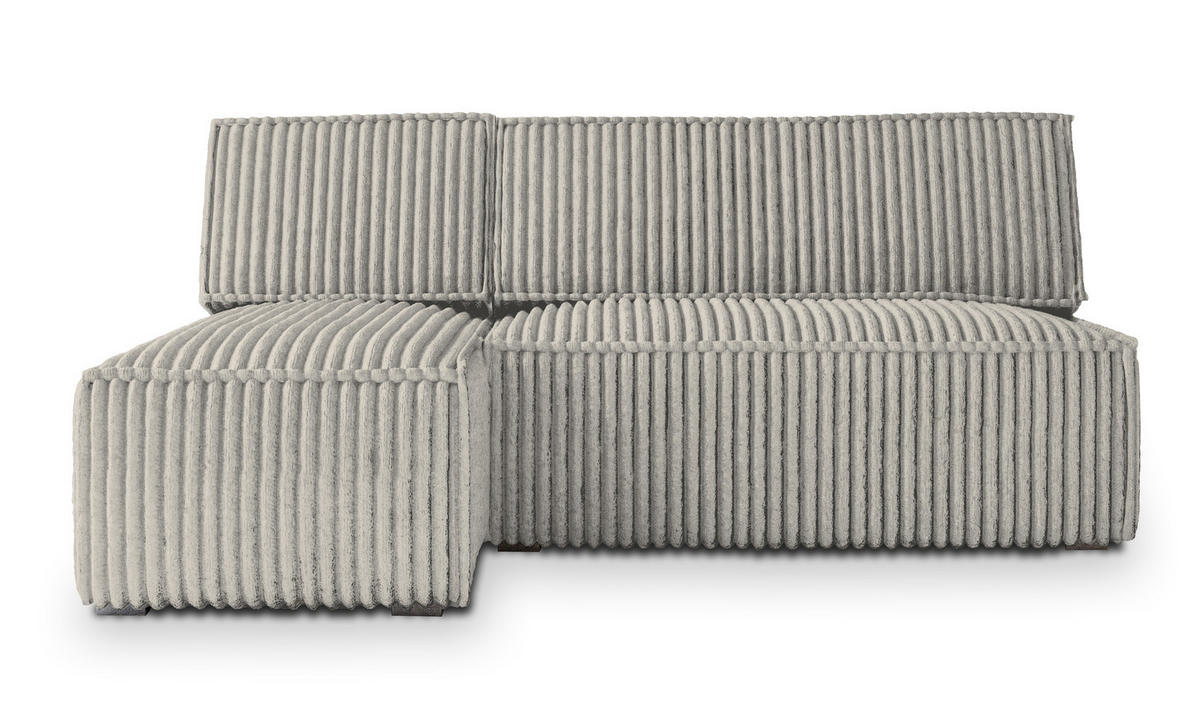 ECKSOFA BRISO T Hellgrau Kordstoff mit Schlaffunktion - Hellgrau, Holz (200/140cm) - MASSENO