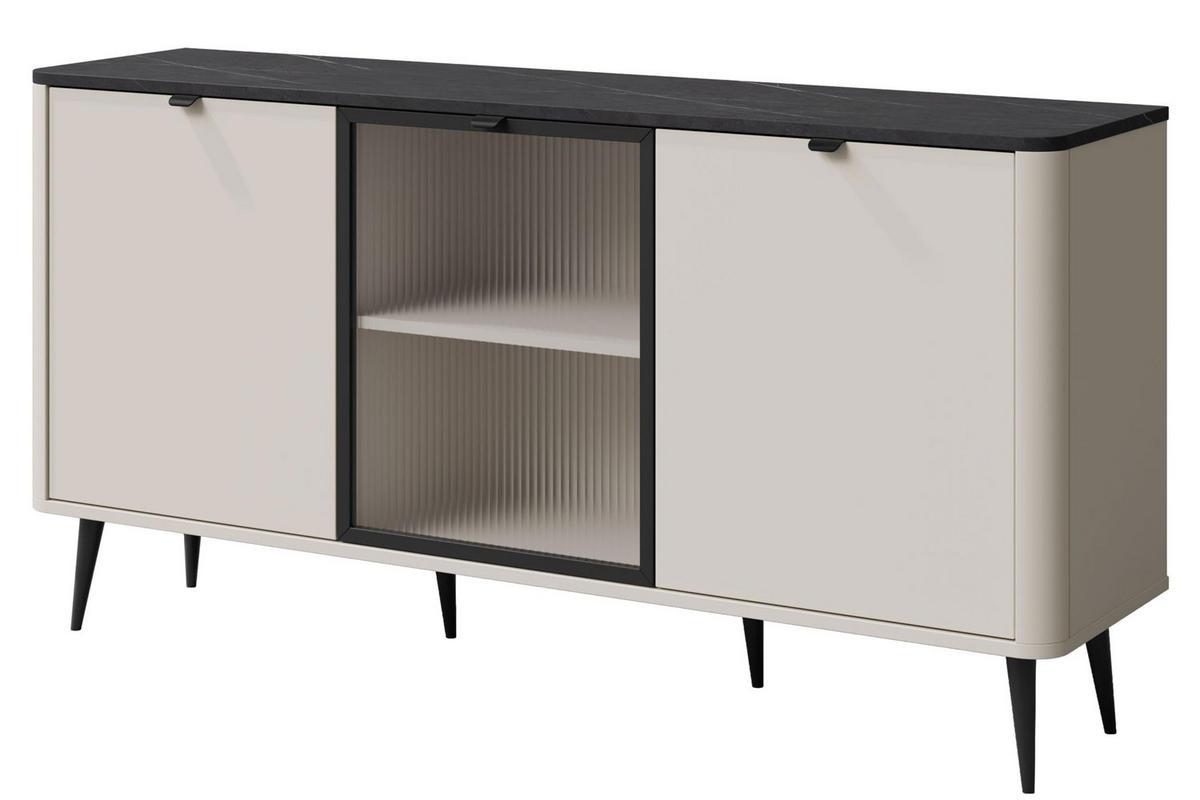 KOMMODE Marly Kaschmir / Graustein 160 / 40 / 82cm - Kaschmir/Beige, Holz/Holzwerkstoff (160/82/40cm) - Feldmann-Wohnen